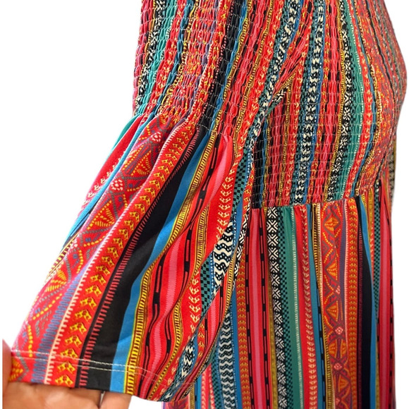 Flying Tomato Midi Dress Size 1X Colorful Smocked Off Shoulder - Picture 4 of 8